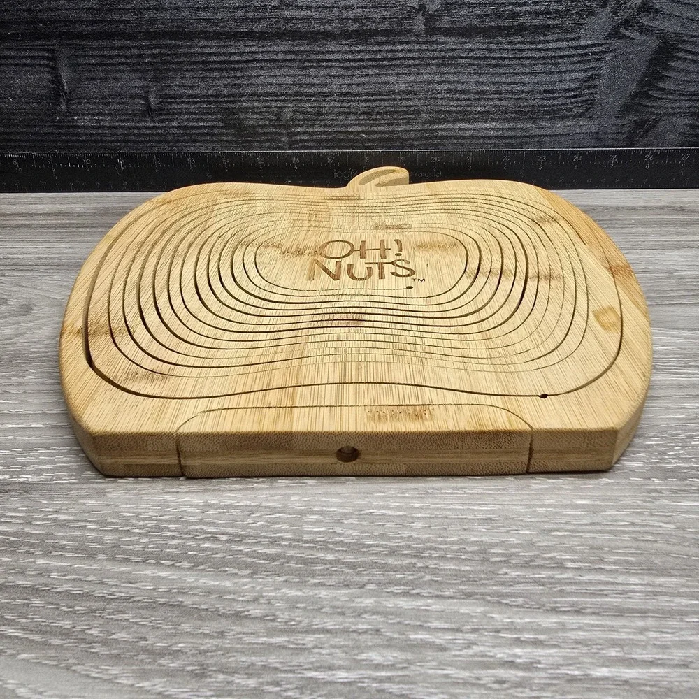 OH! NUTS Apple Shaped Collapsible Wooden Fruit Nut Bowl Trivet